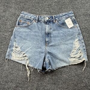 Topshop New Distressed Denim Shorts US 6 UK 10 A-Line Cutoff Festival